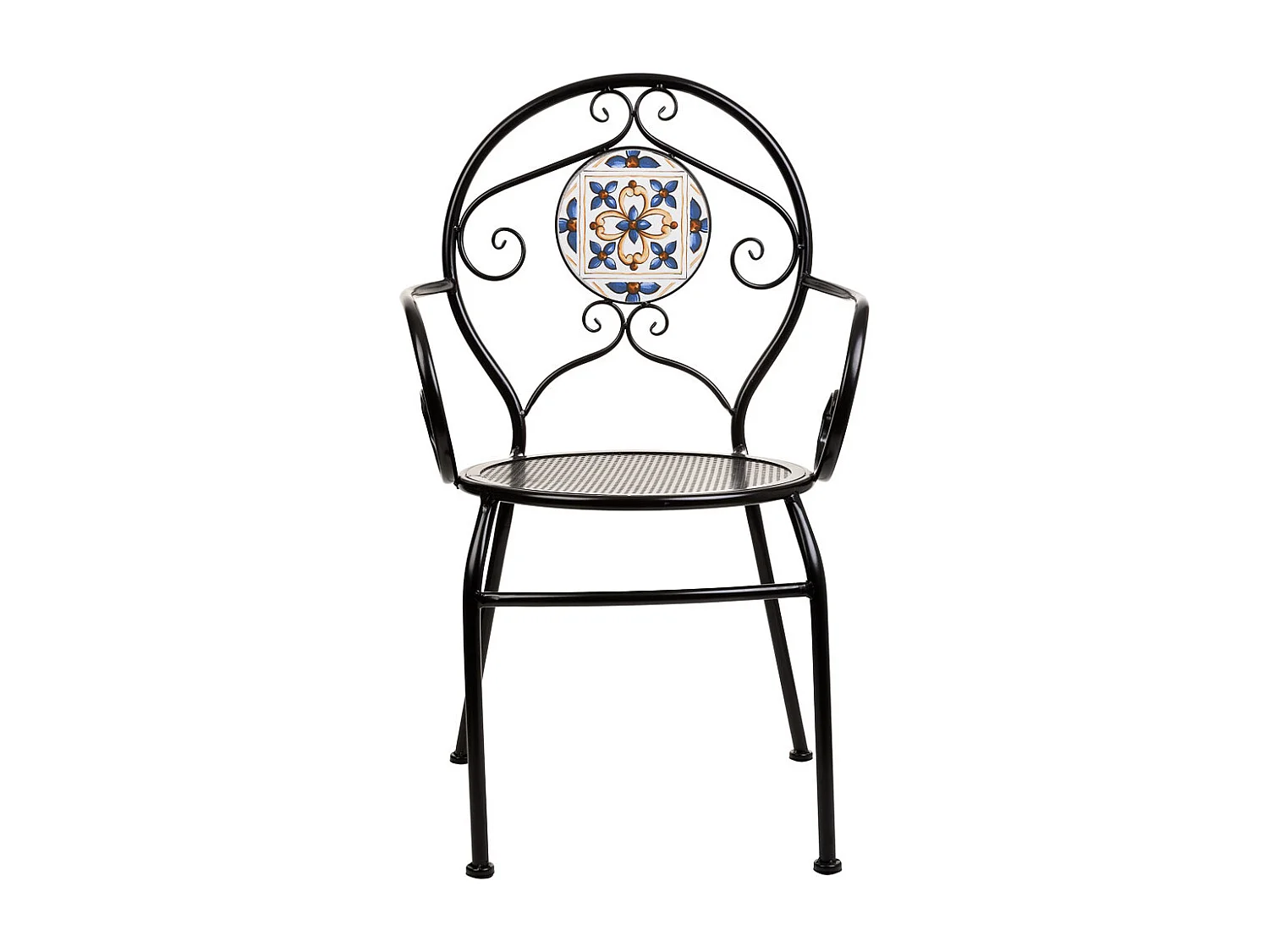 Poltrona in mosaico nero e ferro battuto 58x54x88h