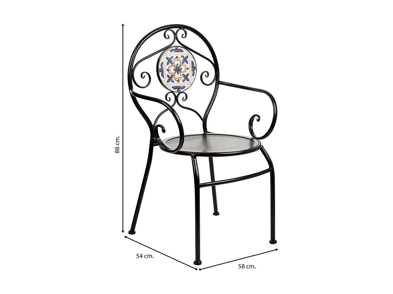 Poltrona in mosaico nero e ferro battuto 58x54x88h