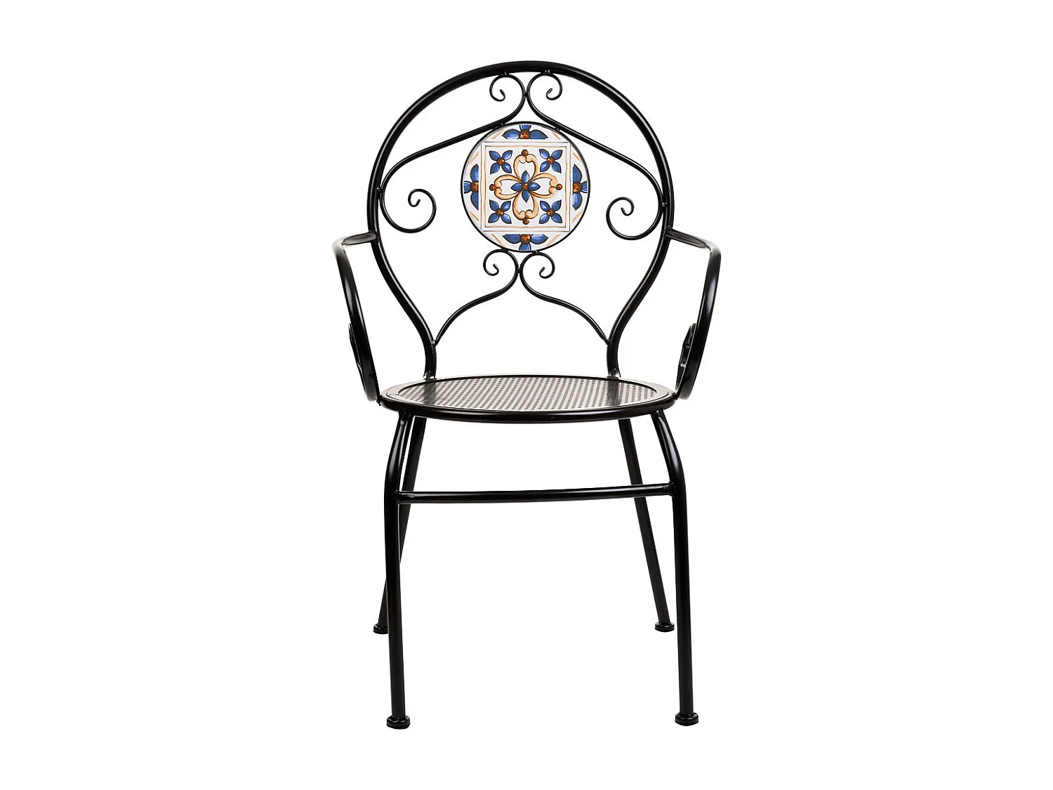 Poltrona em mosaico azul e ferro forjado 58x54x88