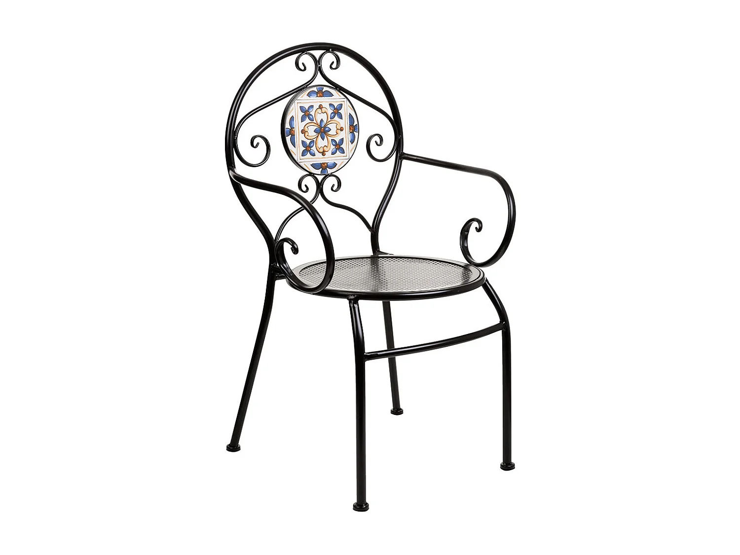 Poltrona em mosaico azul e ferro forjado 58x54x88