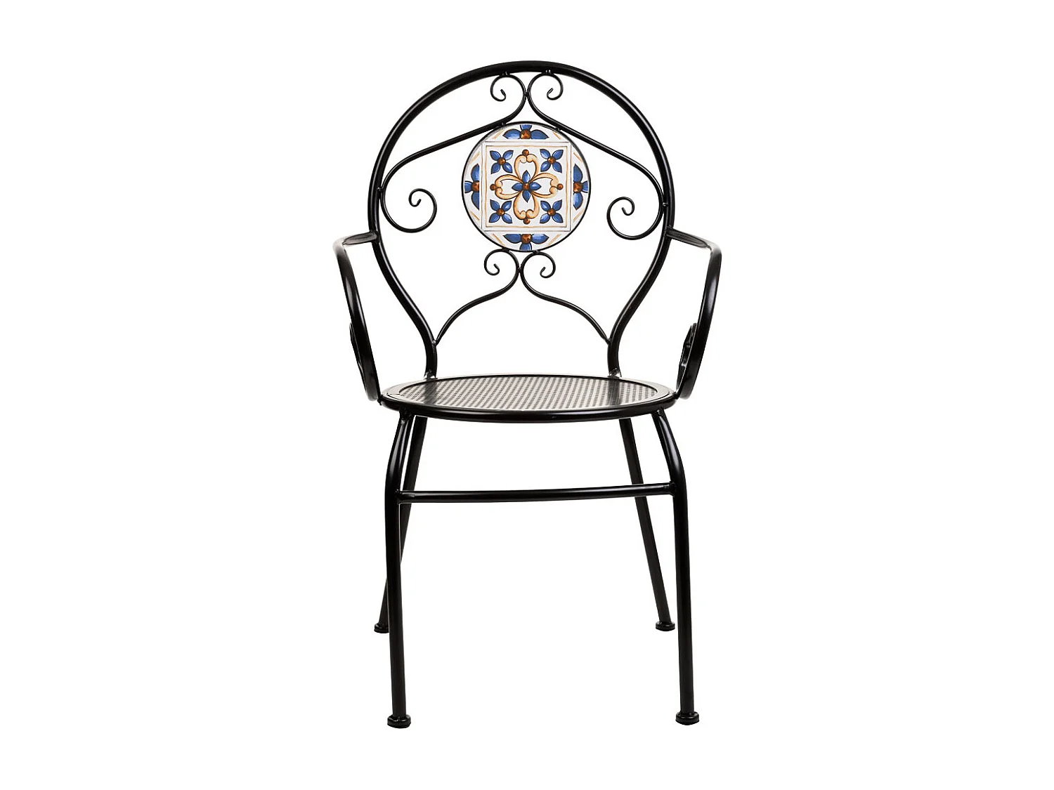 Poltrona em mosaico azul e ferro forjado 58x54x88