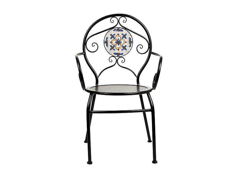 Poltrona in mosaico nero e ferro battuto 58x54x88h