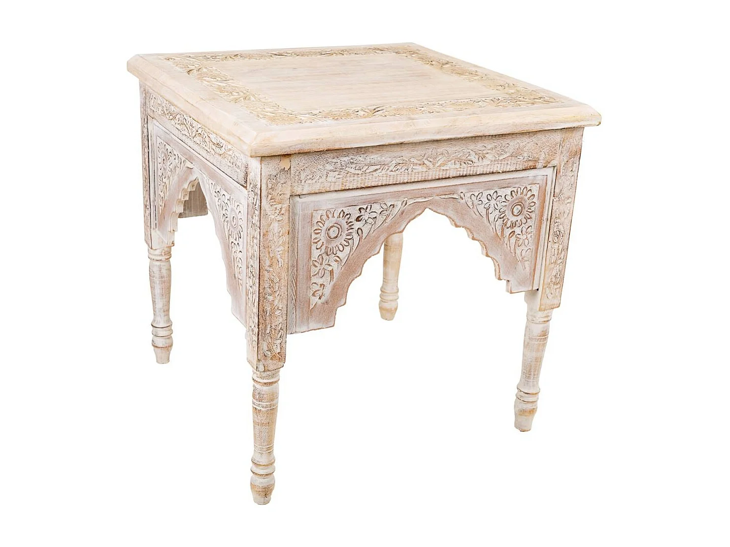 Table basse blanche artisanale en bois 45 x 45 x 54 cm (h)