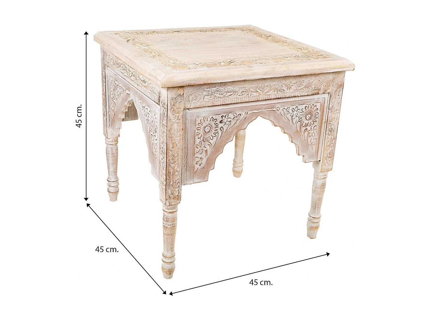 Table basse blanche artisanale en bois 45 x 45 x 54 cm (h)