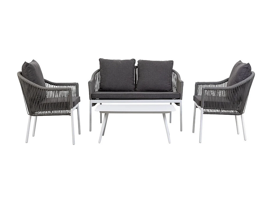 Table basse et 2 fauteuils gris  90x50x40, 58x65x84, 117x65x84