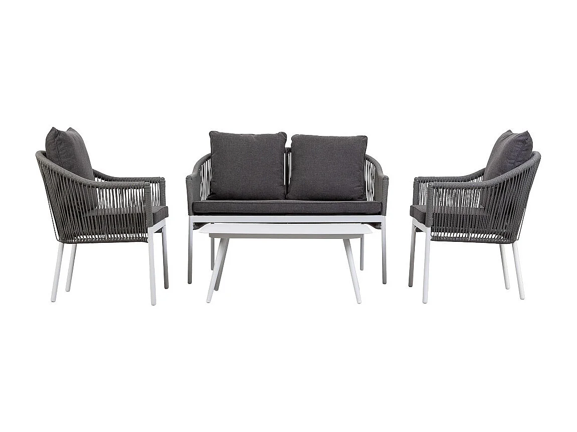 Table basse et 2 fauteuils gris  90x50x40, 58x65x84, 117x65x84