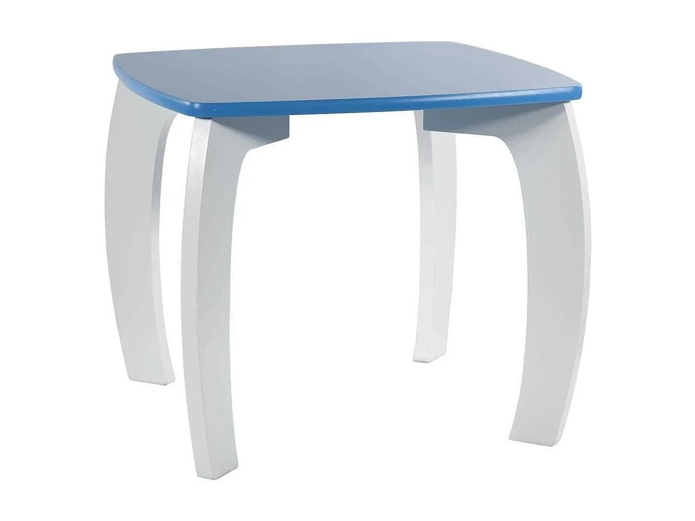Set Tisch und 2 Hocker aus weißem/blauen Holz 96x48x42 h cm