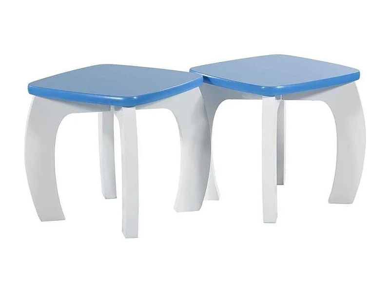 Set Tisch und 2 Hocker aus weißem/blauen Holz 96x48x42 h cm