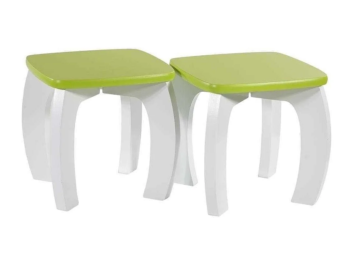 Set Tisch und 2 Hocker aus weißem/grünen Holz 96x48x42 h cm