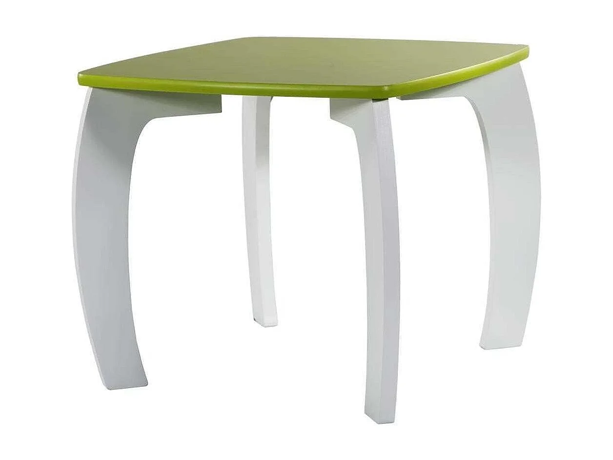 Set Tisch und 2 Hocker aus weißem/grünen Holz 96x48x42 h cm