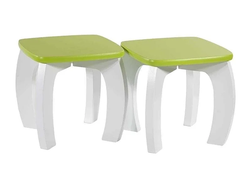 Set Tisch und 2 Hocker aus weißem/grünen Holz 96x48x42 h cm