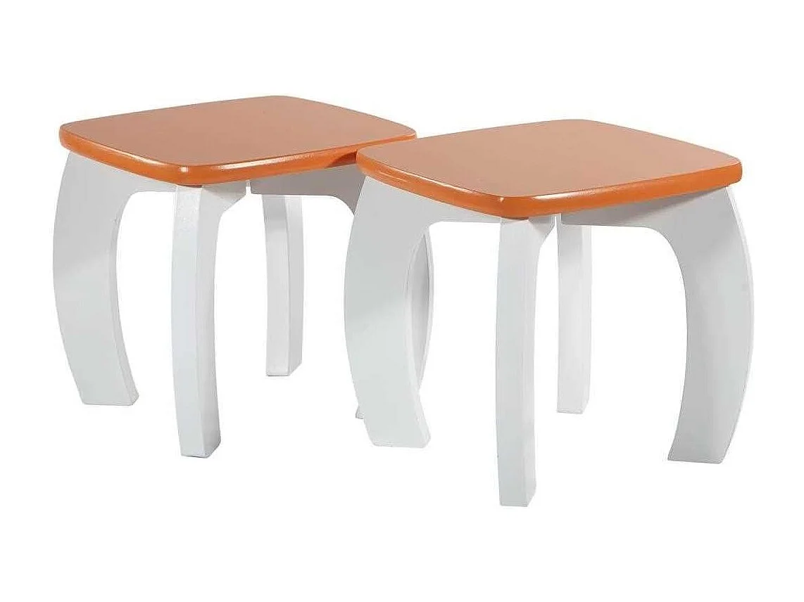 Set Tisch und 2 Hocker aus weißem/orangen Holz 96x48x42 h cm