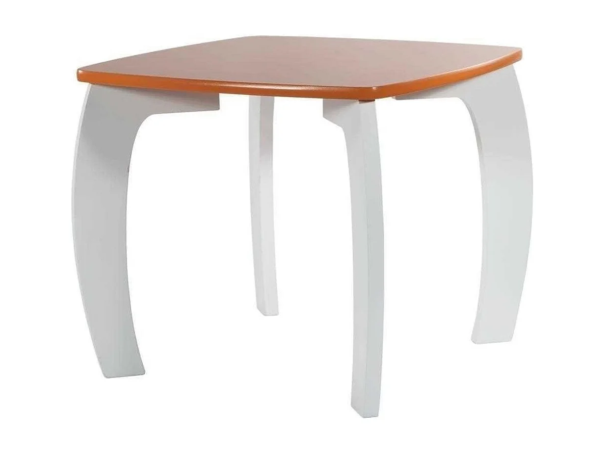 Set Tisch und 2 Hocker aus weißem/orangen Holz 96x48x42 h cm