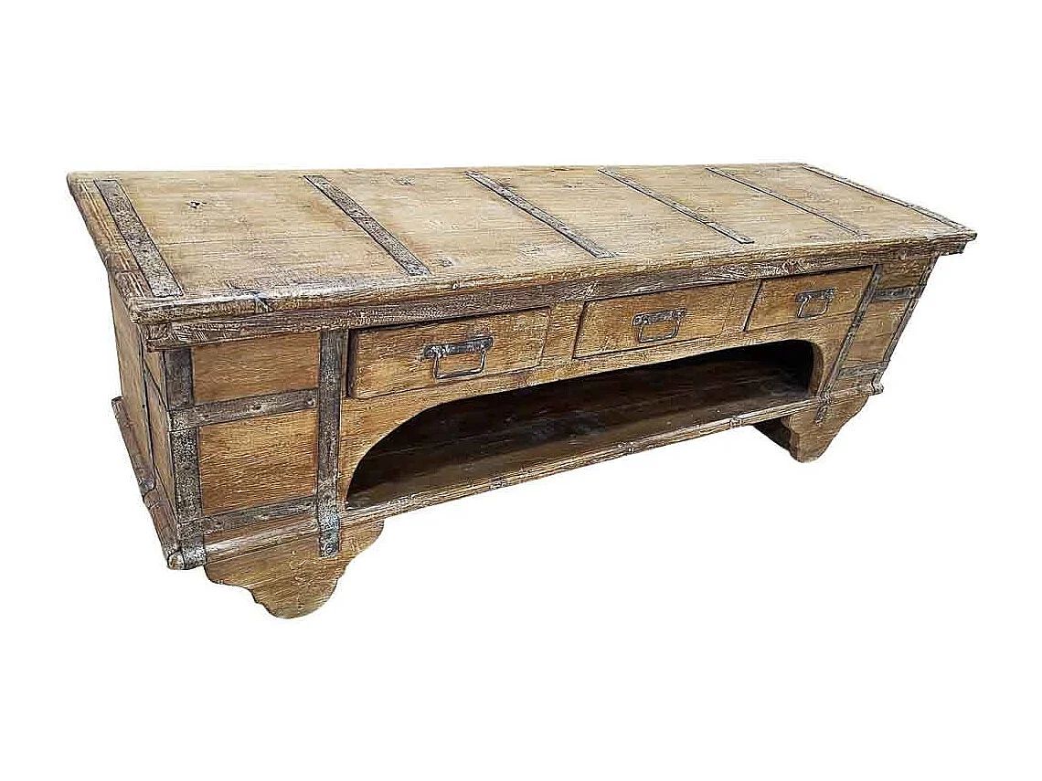 Meuble bas en bois, fabriqué artisanalement, 165-175x45x57 cm