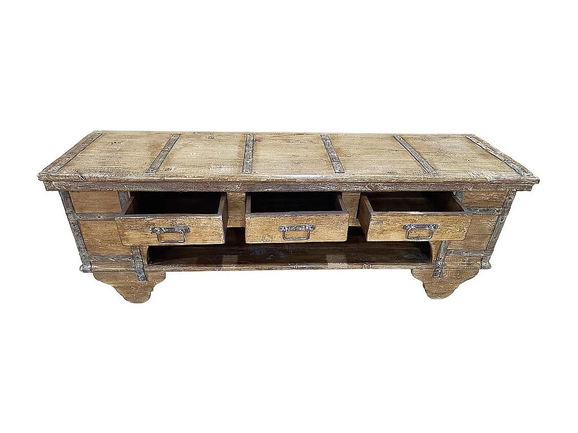 Meuble bas en bois, fabriqué artisanalement, 165-175x45x57 cm