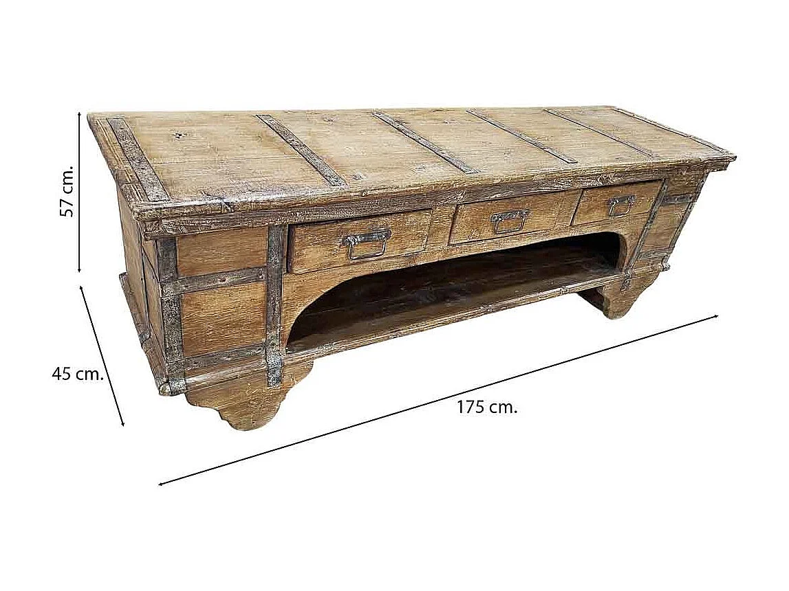 Meuble bas en bois, fabriqué artisanalement, 165-175x45x57 cm