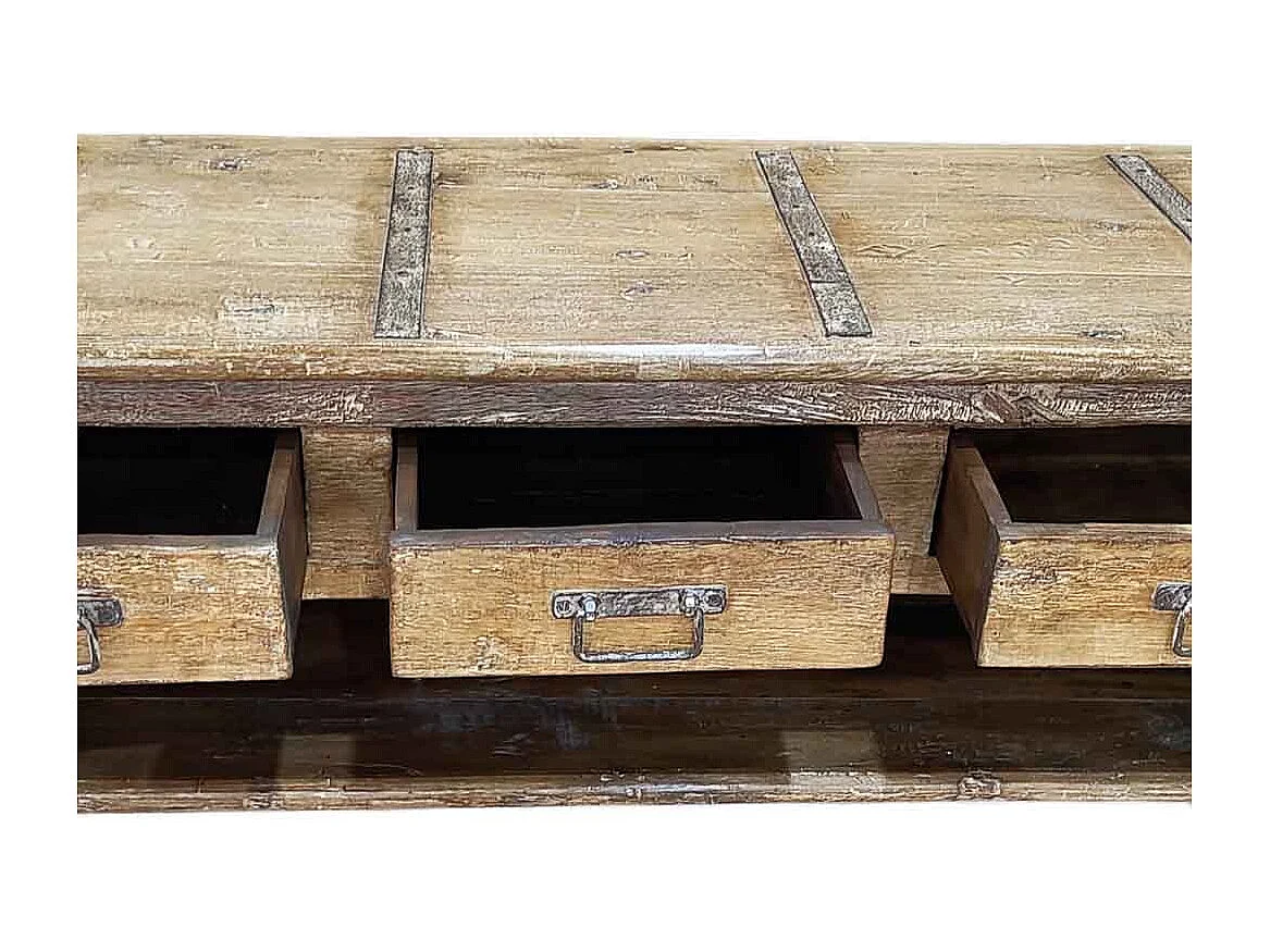 Meuble bas en bois, fabriqué artisanalement, 165-175x45x57 cm