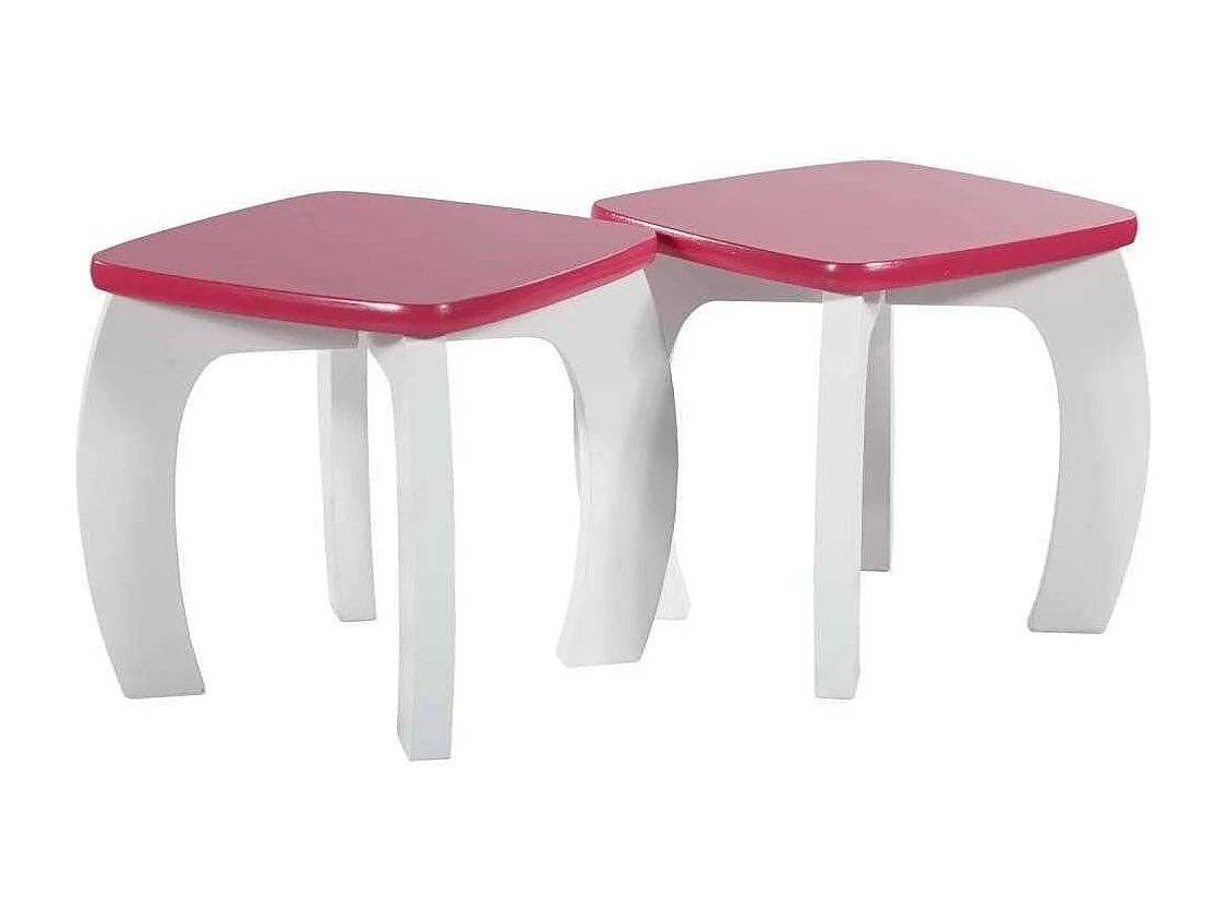 Set Tisch/2 Hocker Holz weiß/rosa 96x48x42h