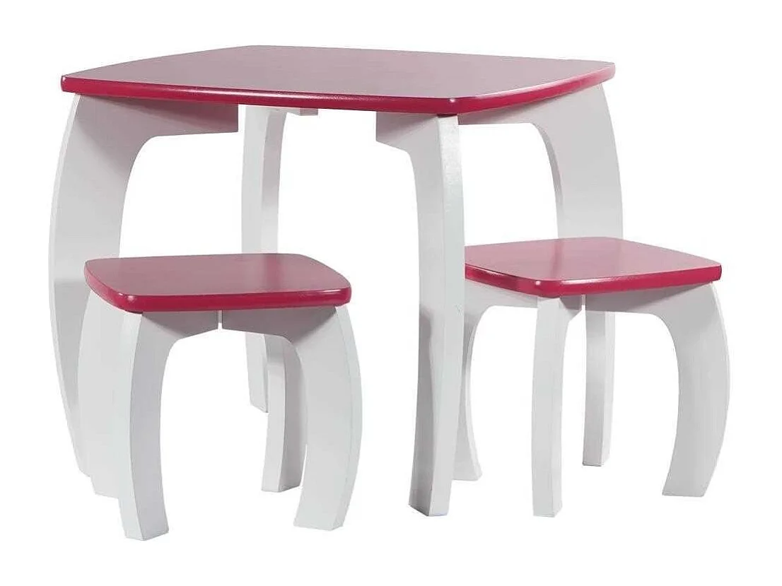 Set Tisch/2 Hocker Holz weiß/rosa 96x48x42h