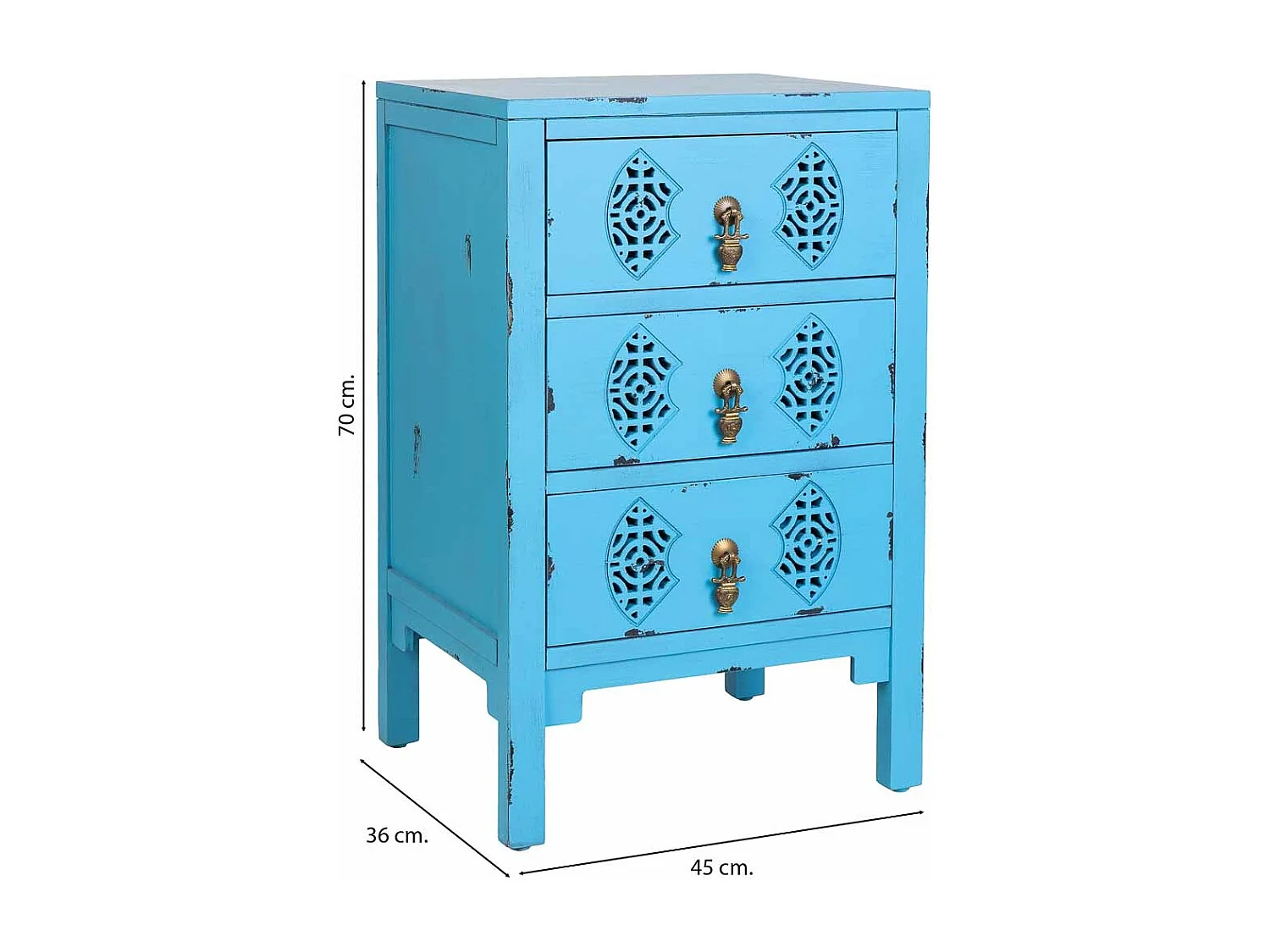 Table de chevet en bois avec 3 tiroirs 45x36x70