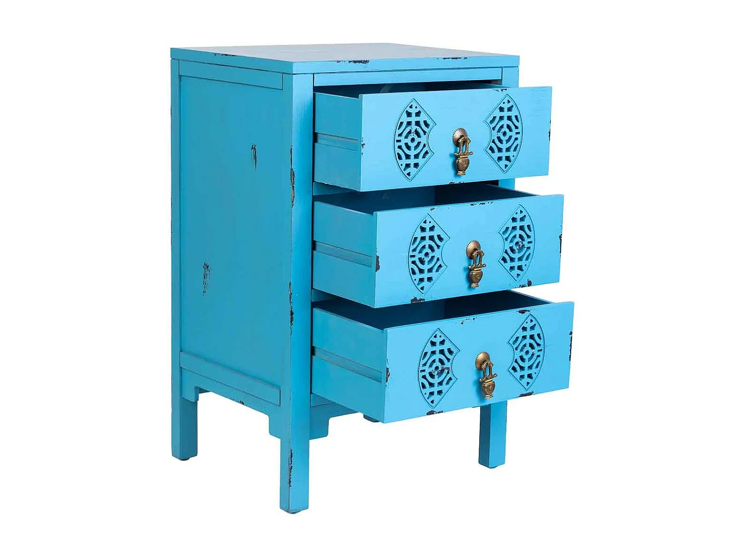 Holztisch mit 3 Schubladen 45x36x70 blau