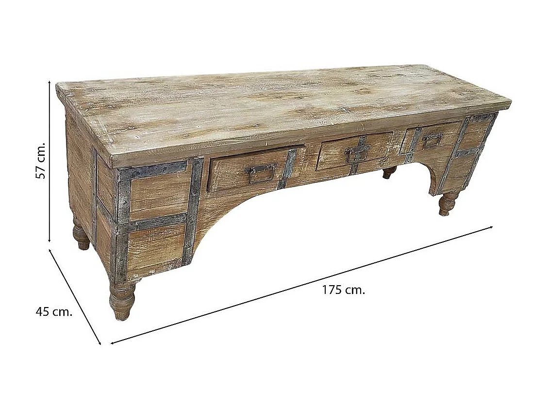 Meuble bas en bois, fabriqué artisanalement, 165-175x45x57 cm