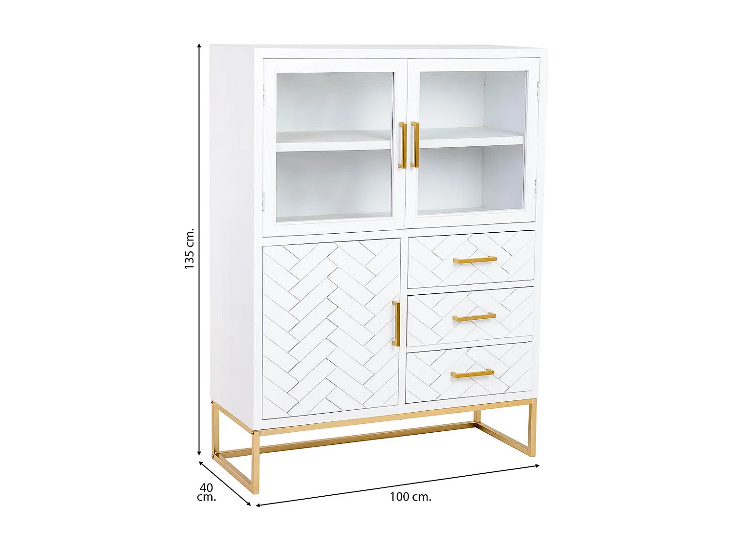 Vitrina 3 puertas y 3 cajones madera 100x40x135h cm