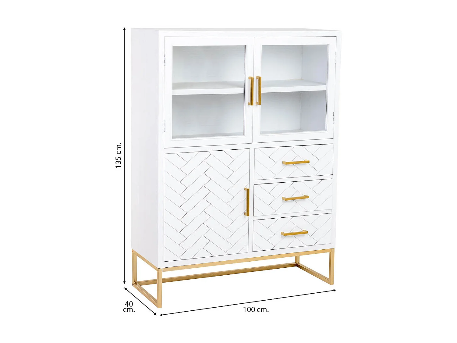 Vitrine mit 3 Türen und 3 Schubladen, Holz, 100x40x135h cm