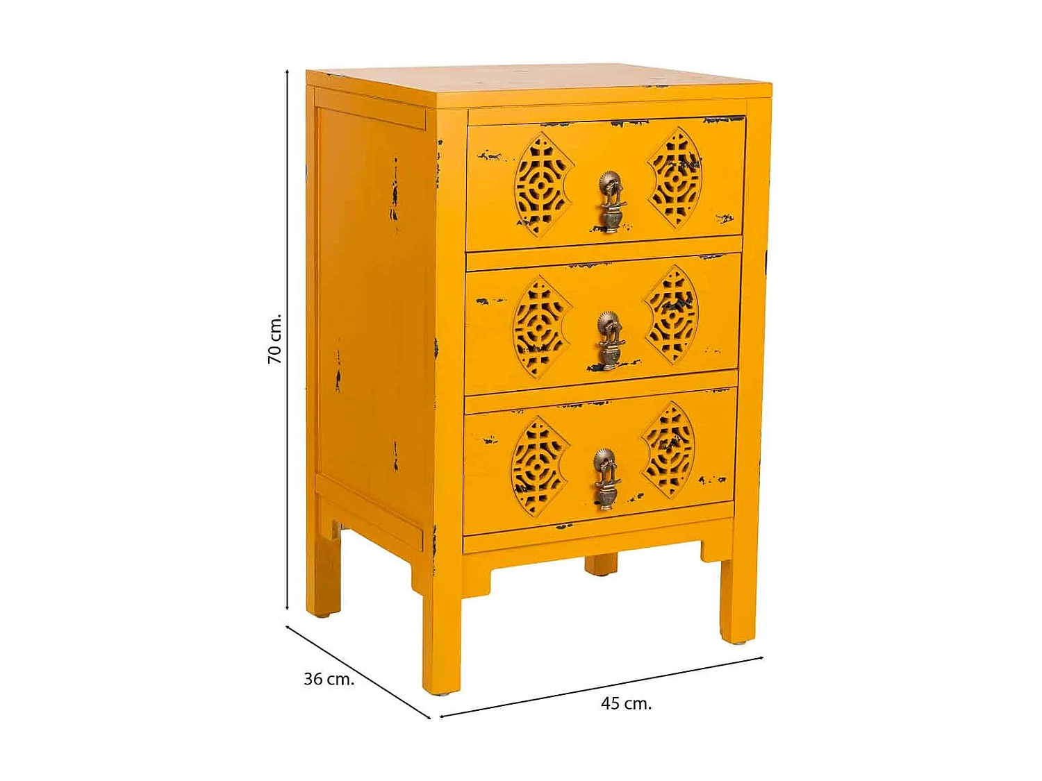 Table de chevet en bois avec 3 tiroirs 45x36x70