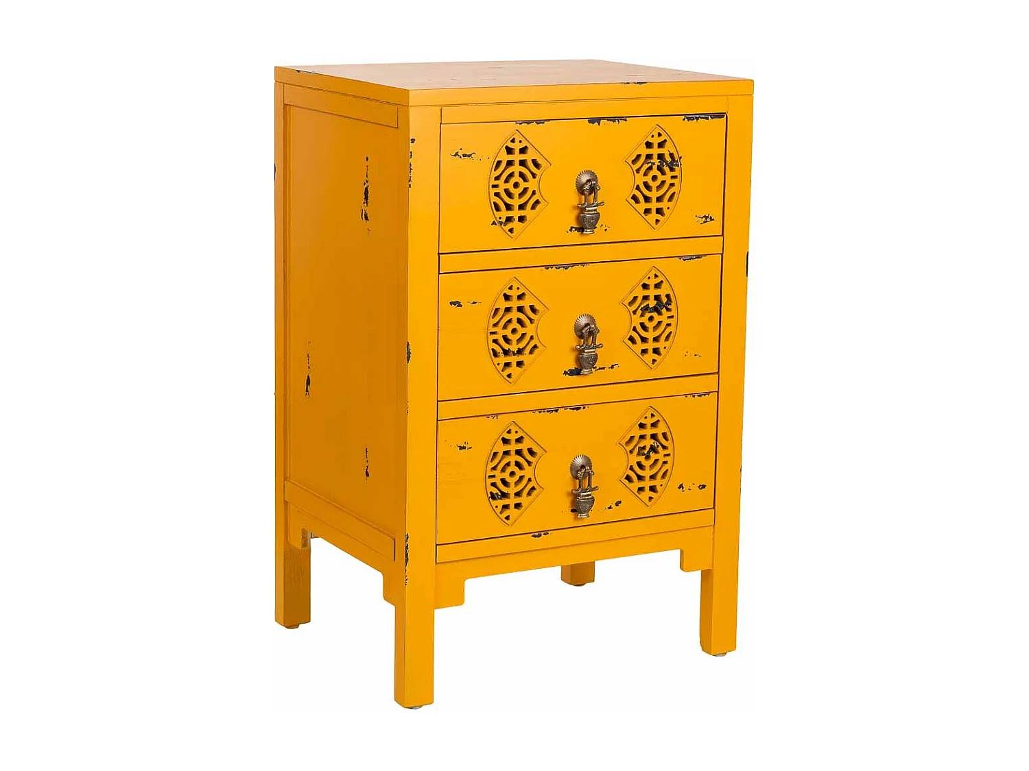 Holztisch mit 3 Schubladen 45x36x70 gelb