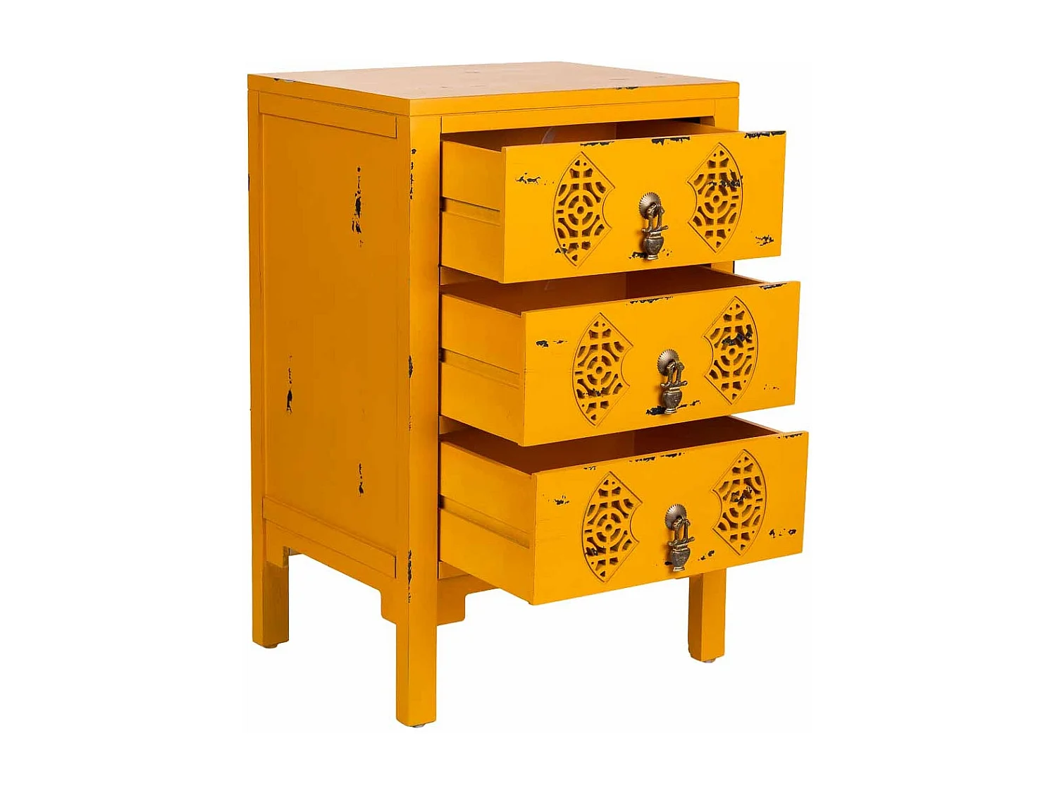 Holztisch mit 3 Schubladen 45x36x70 gelb