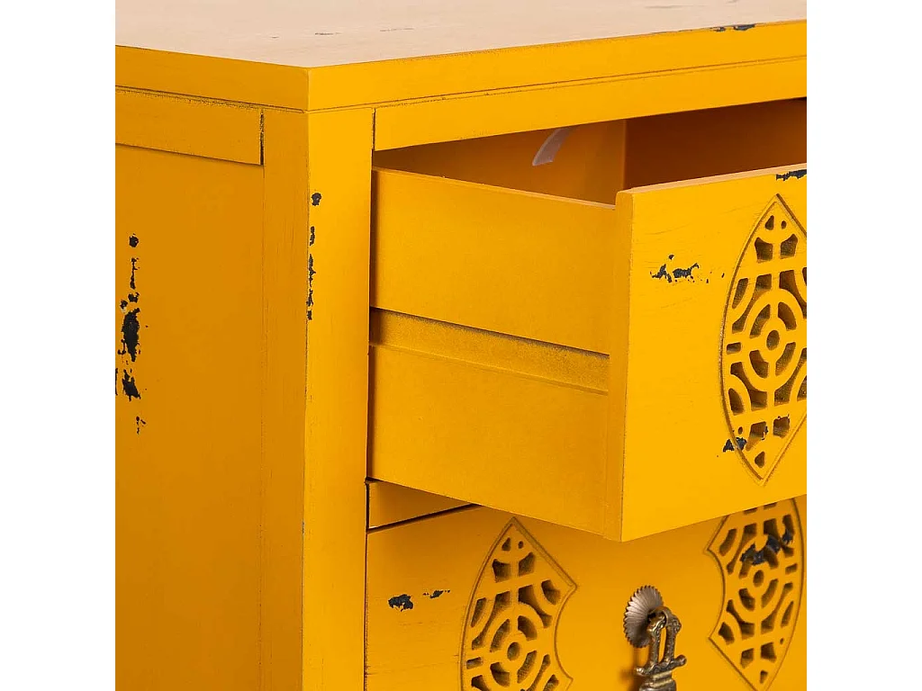 Holztisch mit 3 Schubladen 45x36x70 gelb