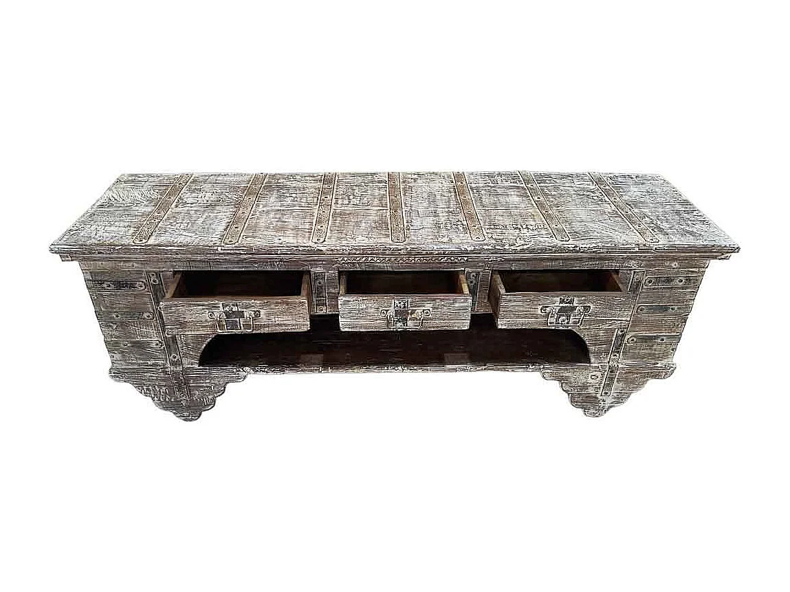 Meuble bas en bois, fabriqué artisanalement, 165-175x45x57 cm