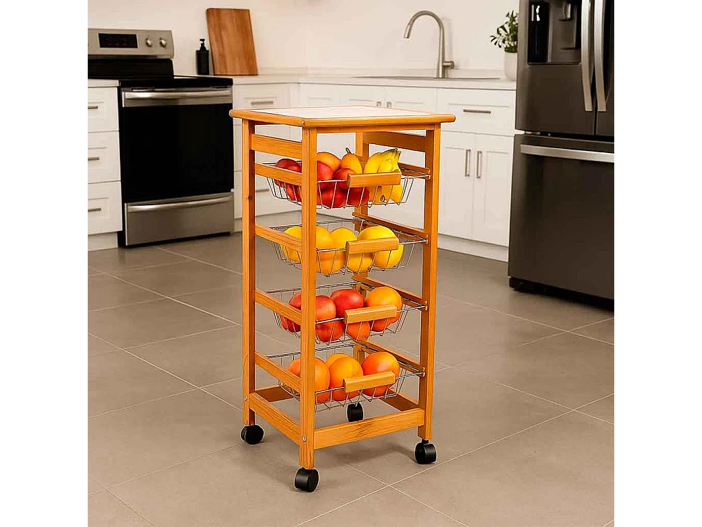 Carro de cocina de madera37x37x76h cm