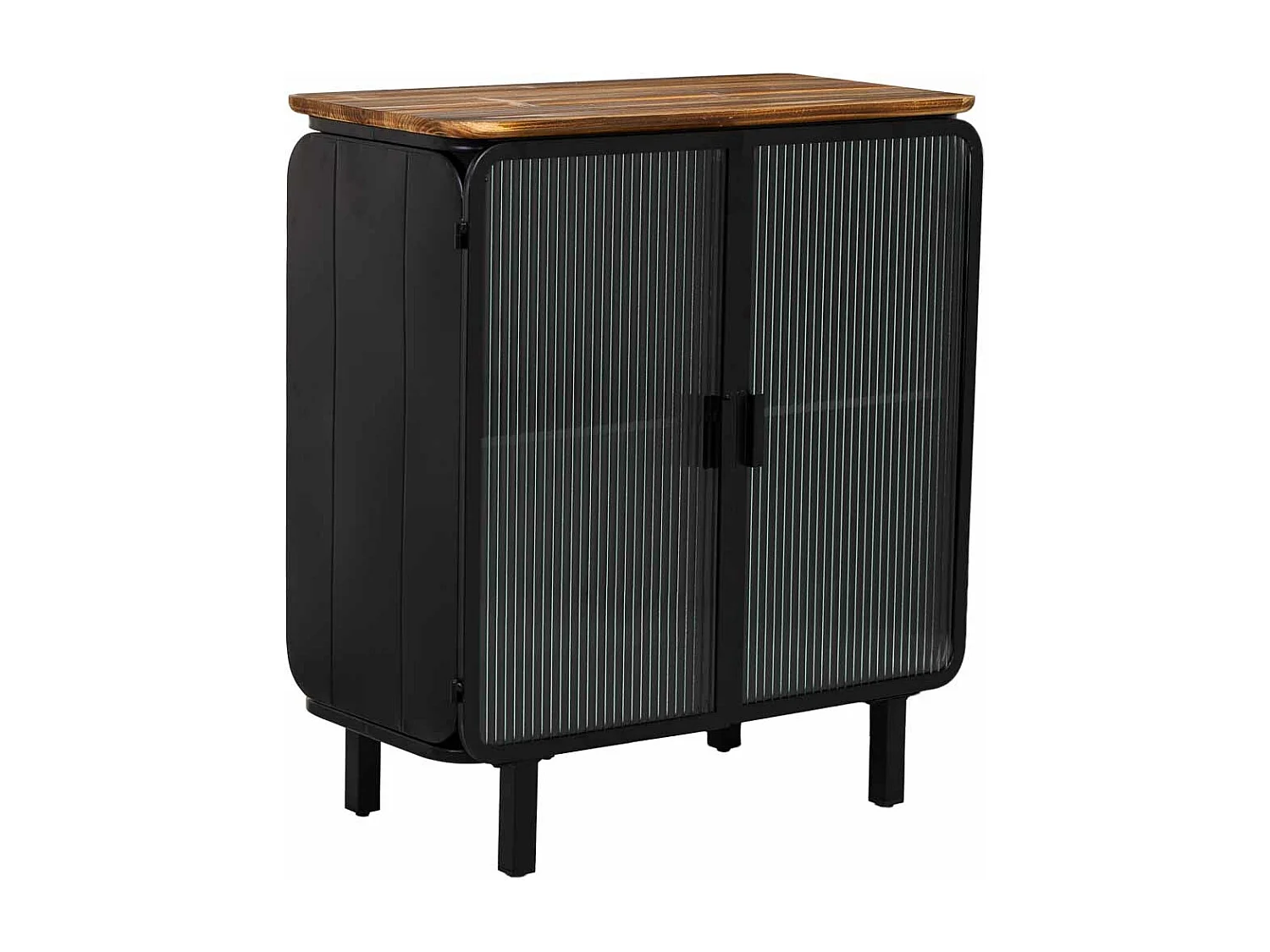 Vitrine aus Metall, Holz und Glas mit 2 Türen 72x37x81h cm - Schwarz