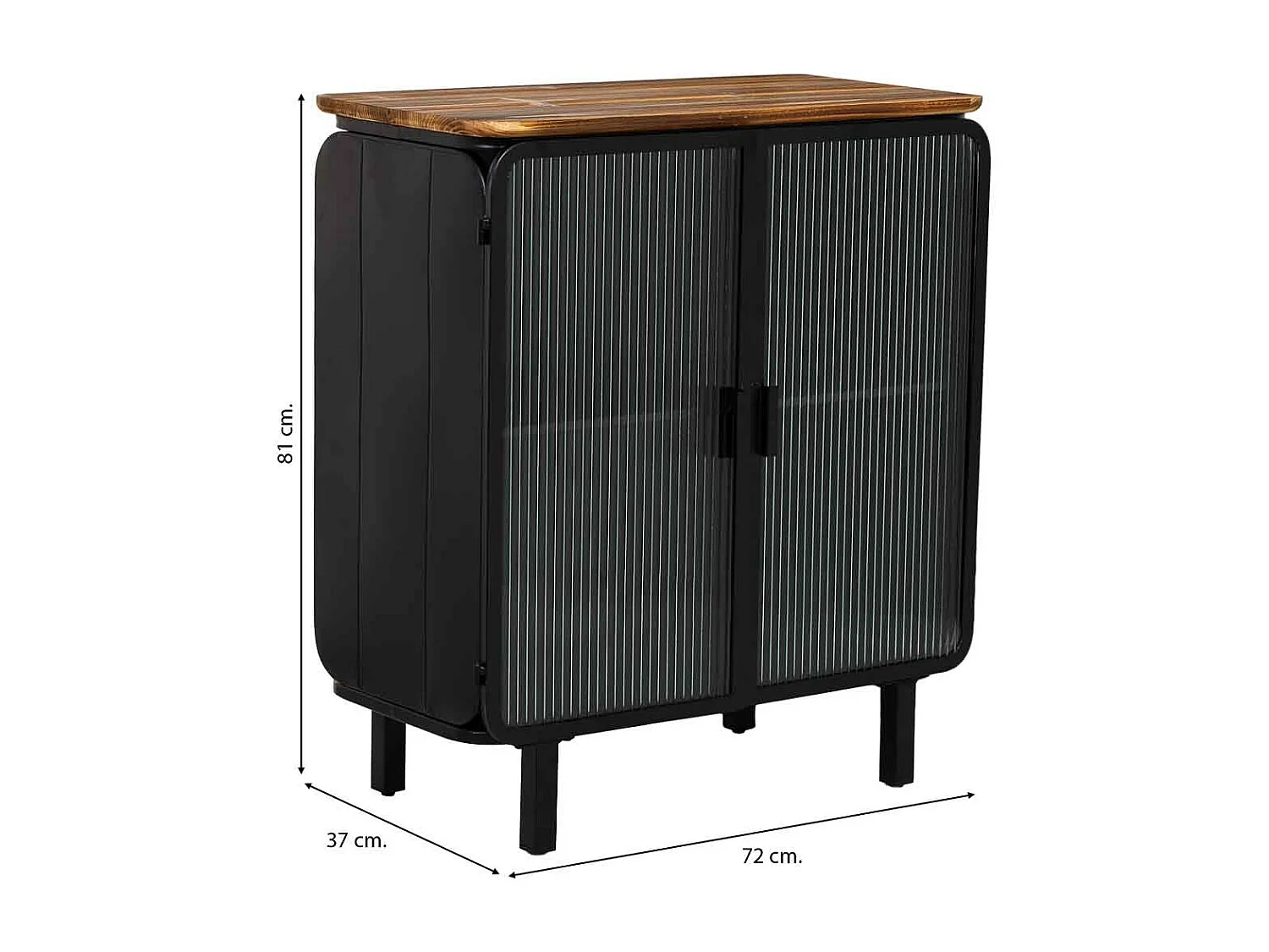 Vitrine aus Metall, Holz und Glas mit 2 Türen 72x37x81h cm - Schwarz