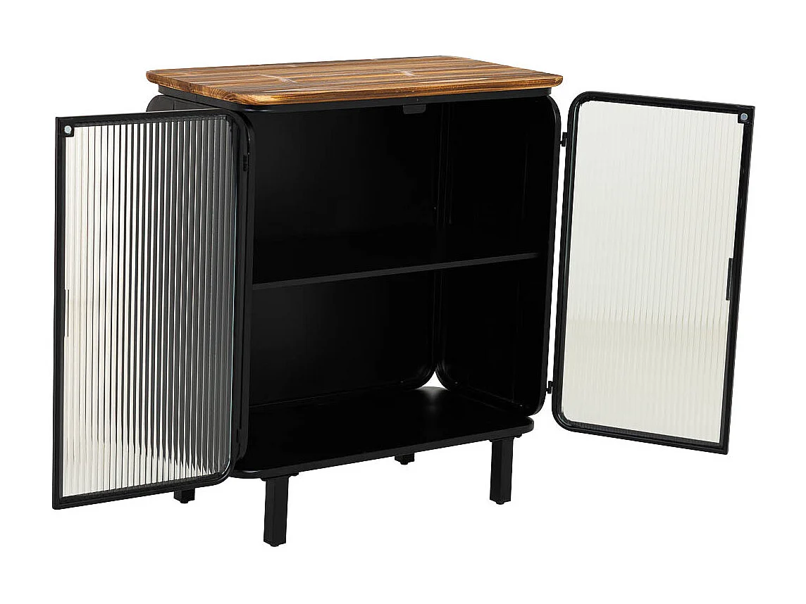Vitrine aus Metall, Holz und Glas mit 2 Türen 72x37x81h cm - Schwarz