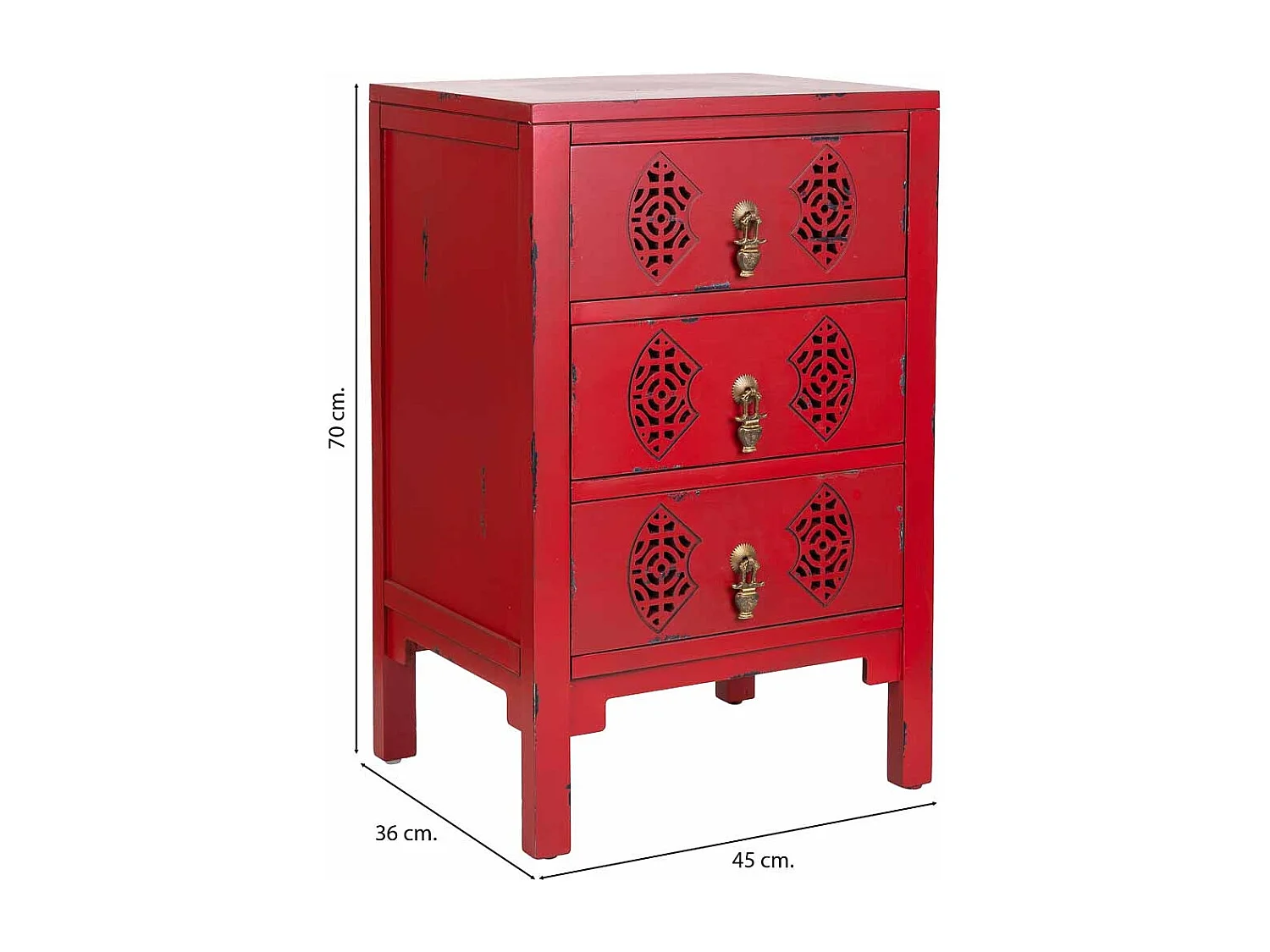Holztisch mit 3 Schubladen 45x36x70 rot