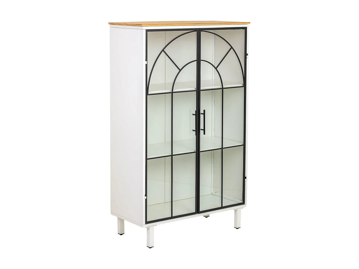 Vetrina in metallo, legno e vetro, 2 ante, bianco, 80x35x130,5h cm