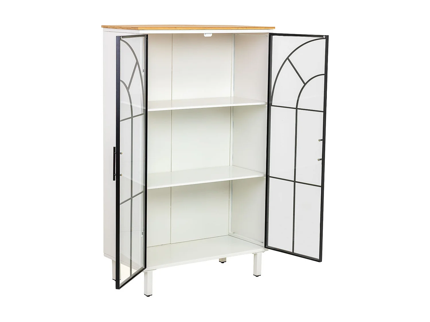 Vetrina in metallo, legno e vetro, 2 ante, bianco, 80x35x130,5h cm