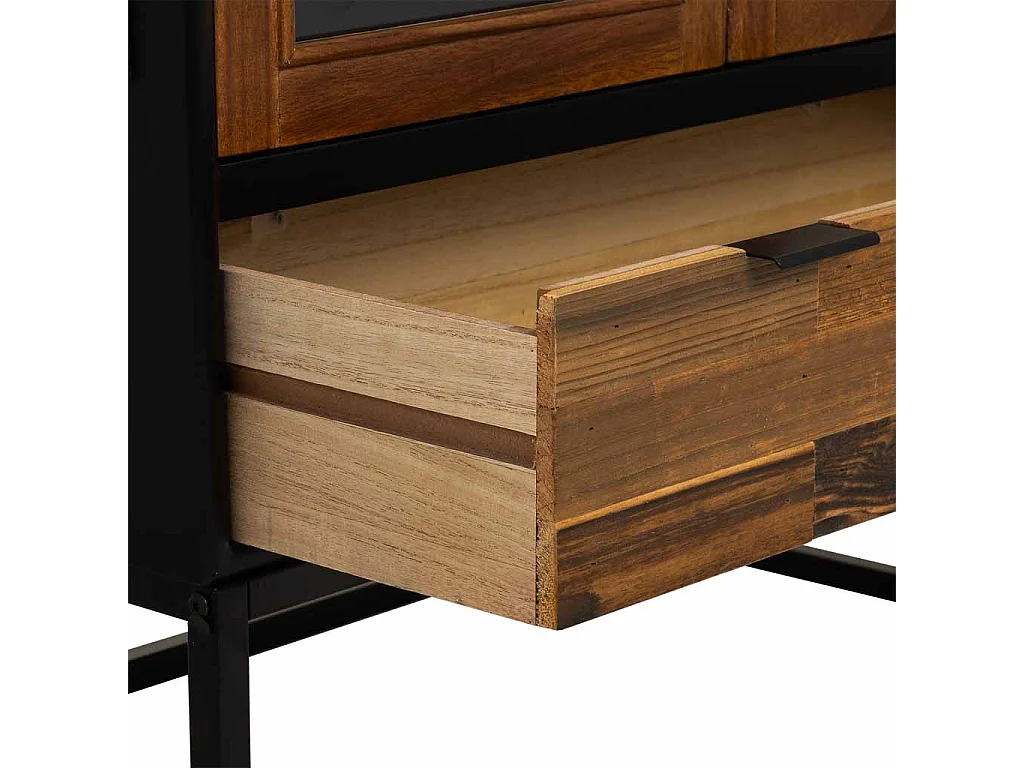 Vitrina de madera recuperada negra con 2 baldas 72x40.5x158.5h cm