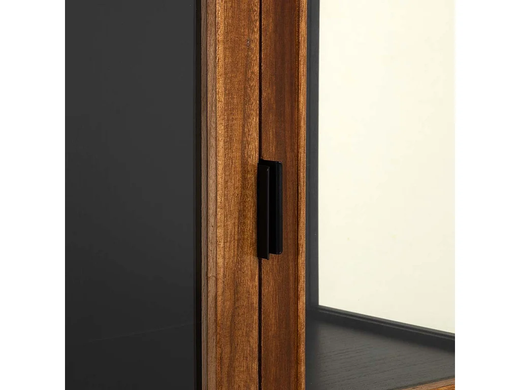 Vitrina de madera recuperada negra con 2 baldas 72x40.5x158.5h cm