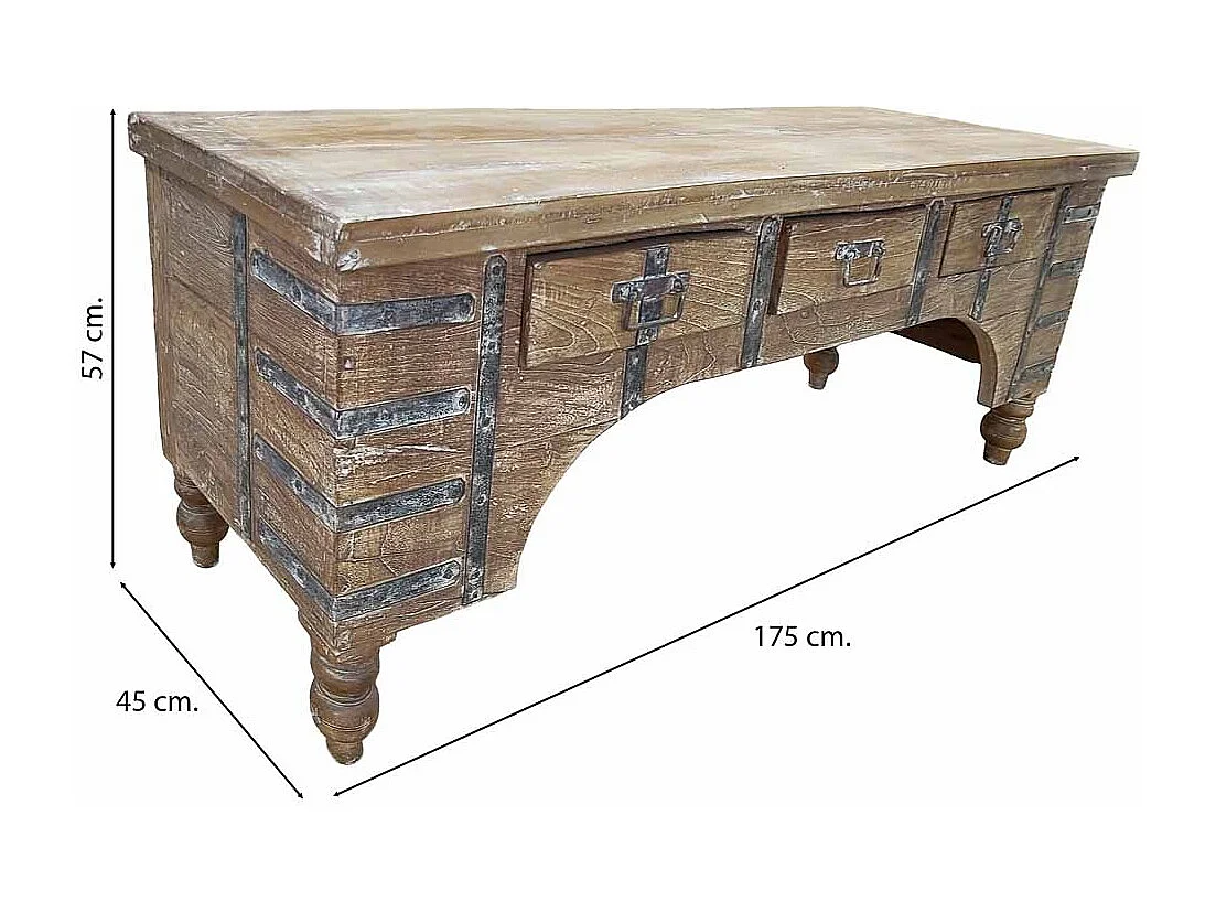 Meuble bas en bois, fabriqué artisanalement, 165-175x45x57 cm