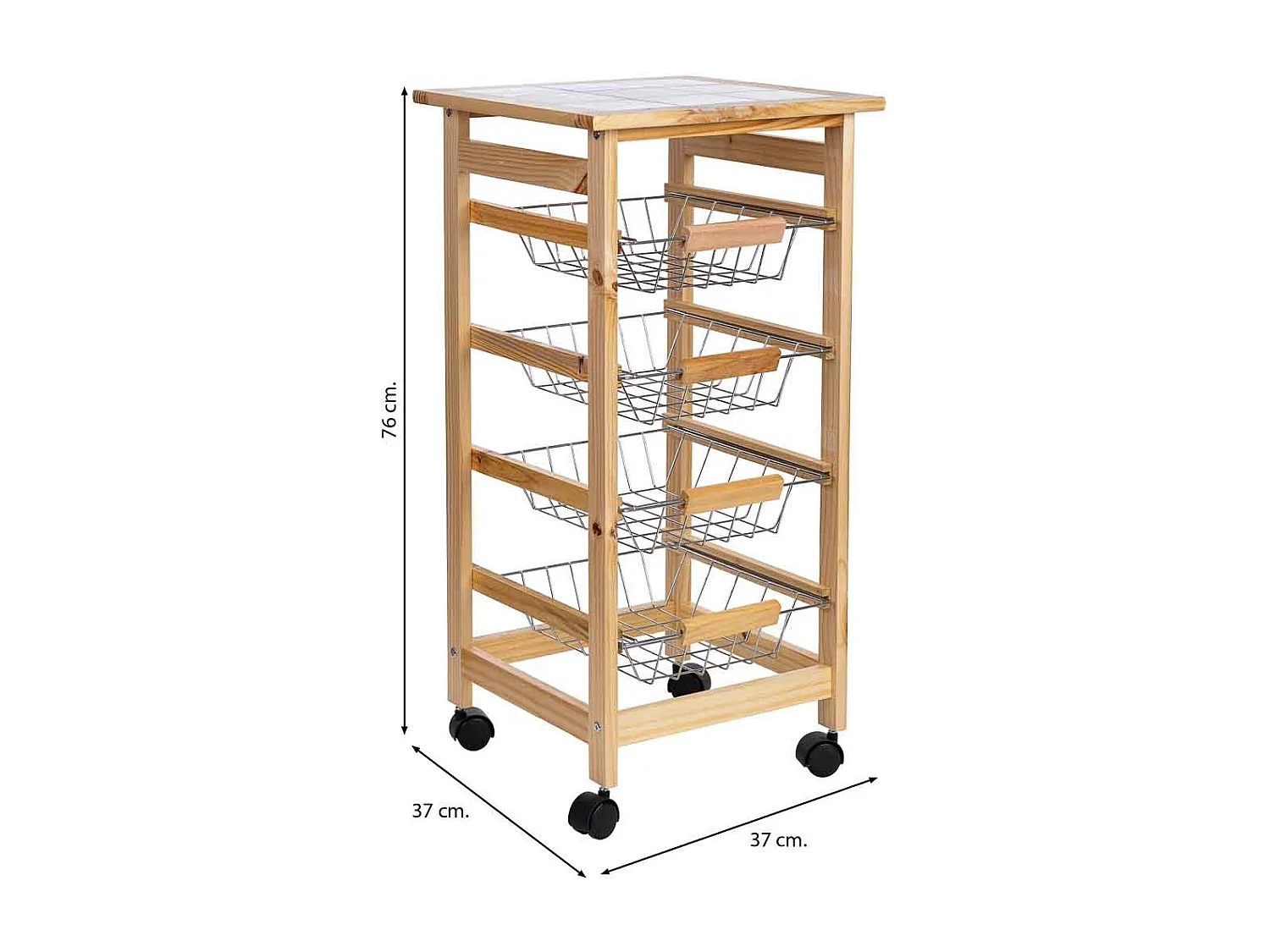 Carro de cocina de madera37x37x76h cm