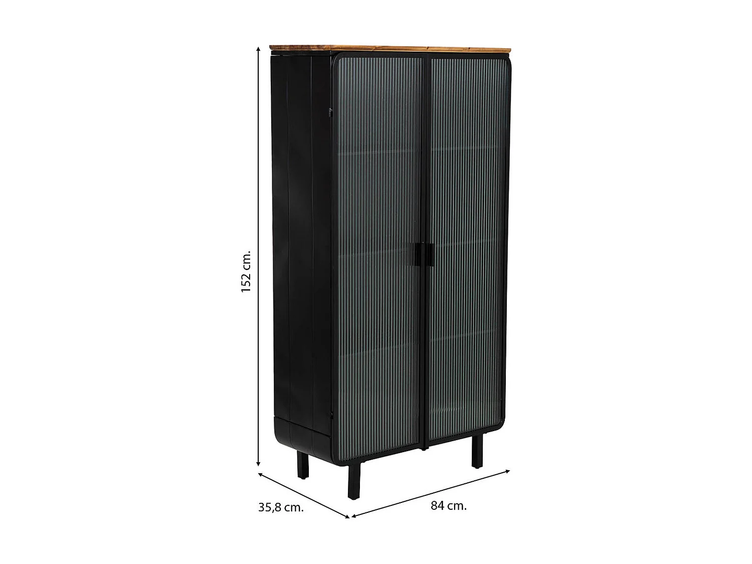 Vitrine aus Metall, Holz und Glas mit 2 Türen 84x35,8x152h cm, Schwarz