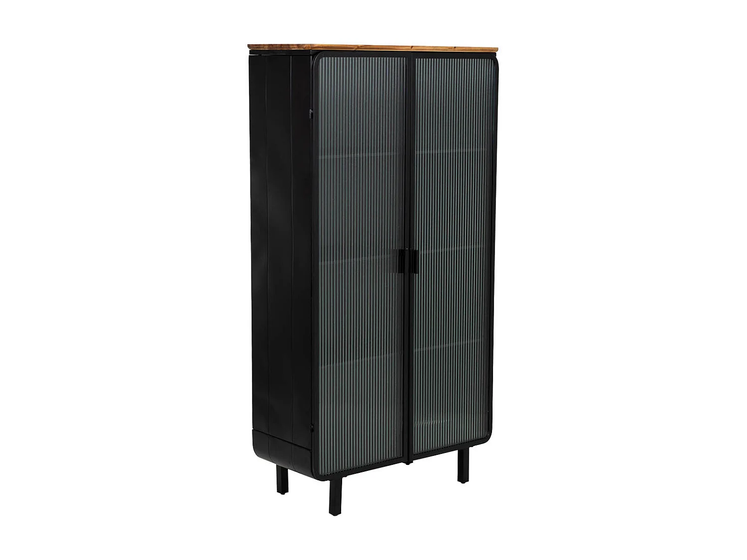 Vitrine en métal, bois et verre, 2 portes, noir, 84 x 35,8 x 152 h cm
