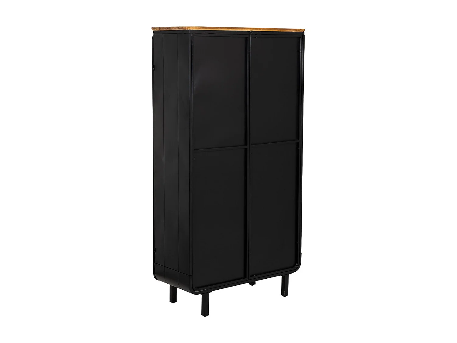 Vitrine en métal, bois et verre, 2 portes, noir, 84 x 35,8 x 152 h cm