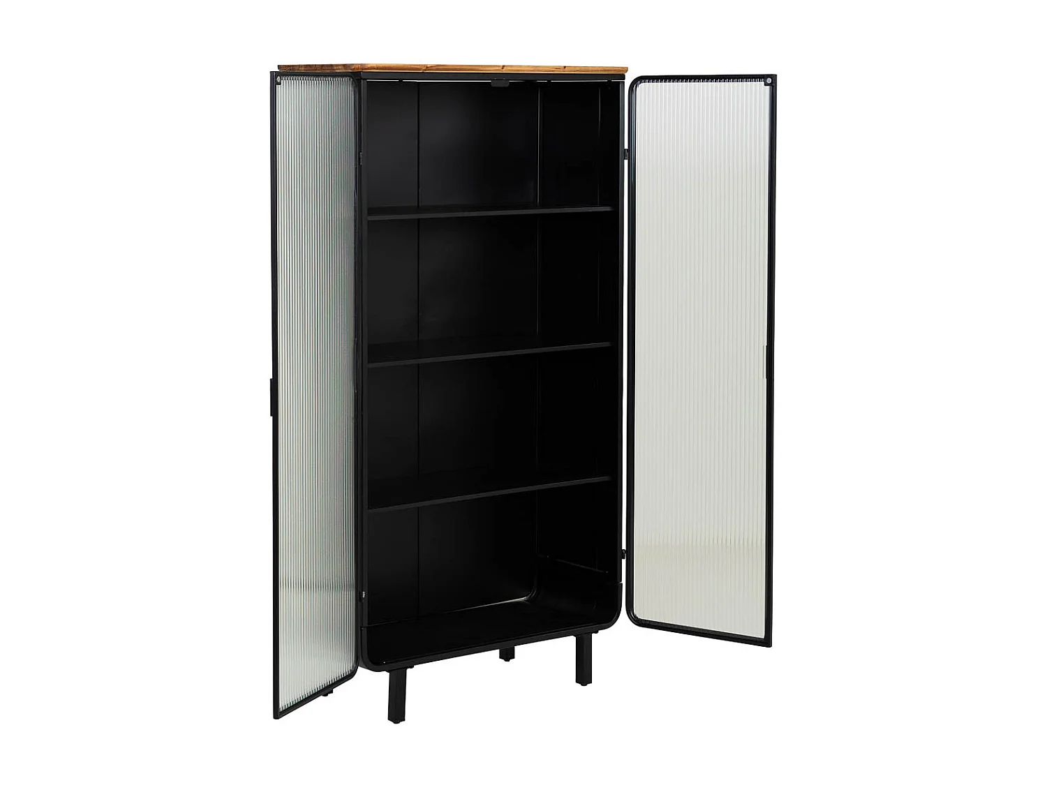 Vitrine en métal, bois et verre, 2 portes, noir, 84 x 35,8 x 152 h cm