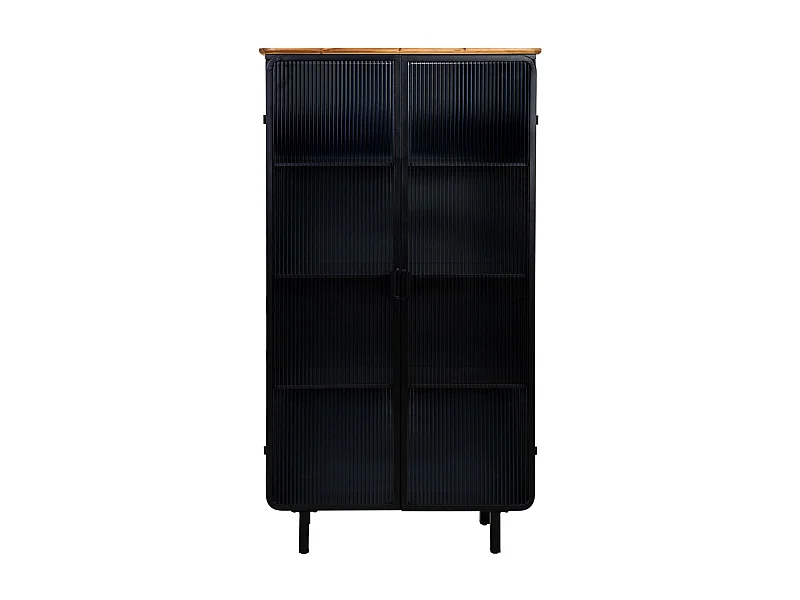Vitrine aus Metall, Holz und Glas mit 2 Türen 84x35,8x152h cm, Schwarz