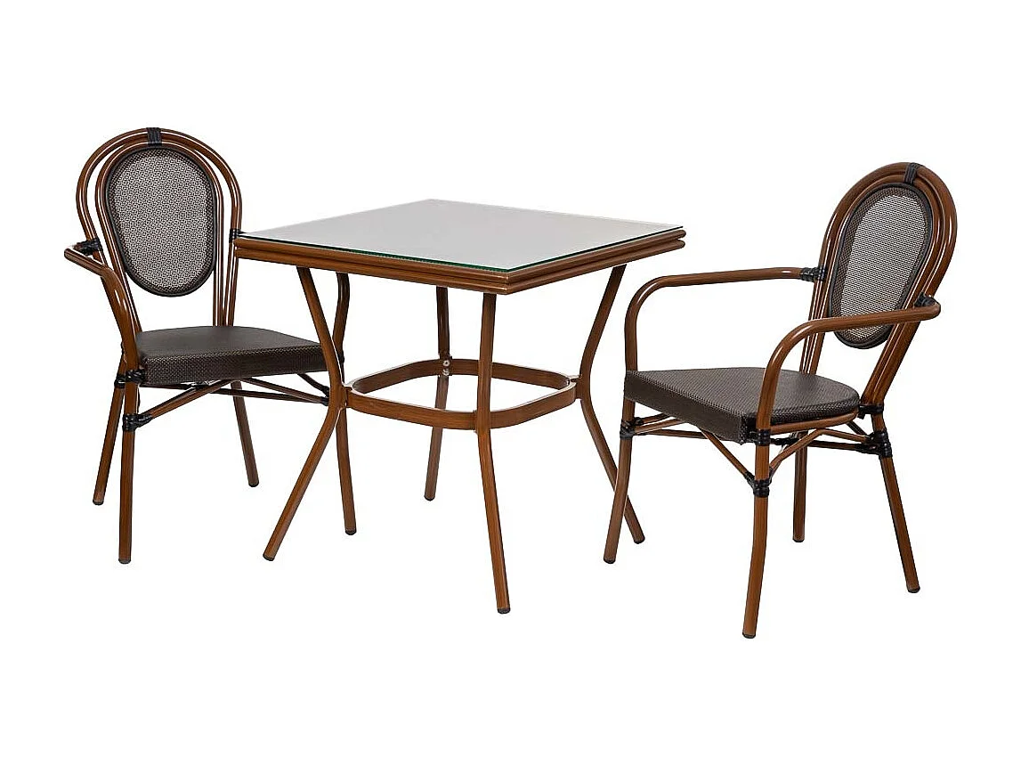 Tisch und 2 Stühle Set, Tisch: 70x70x72.Stühle(2): 55x58x88 Braun